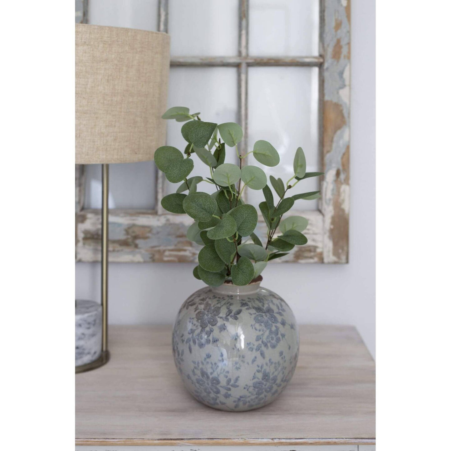 Bacon Basketware - ROUND VASE WITH BLUE FLORAL PATTERN