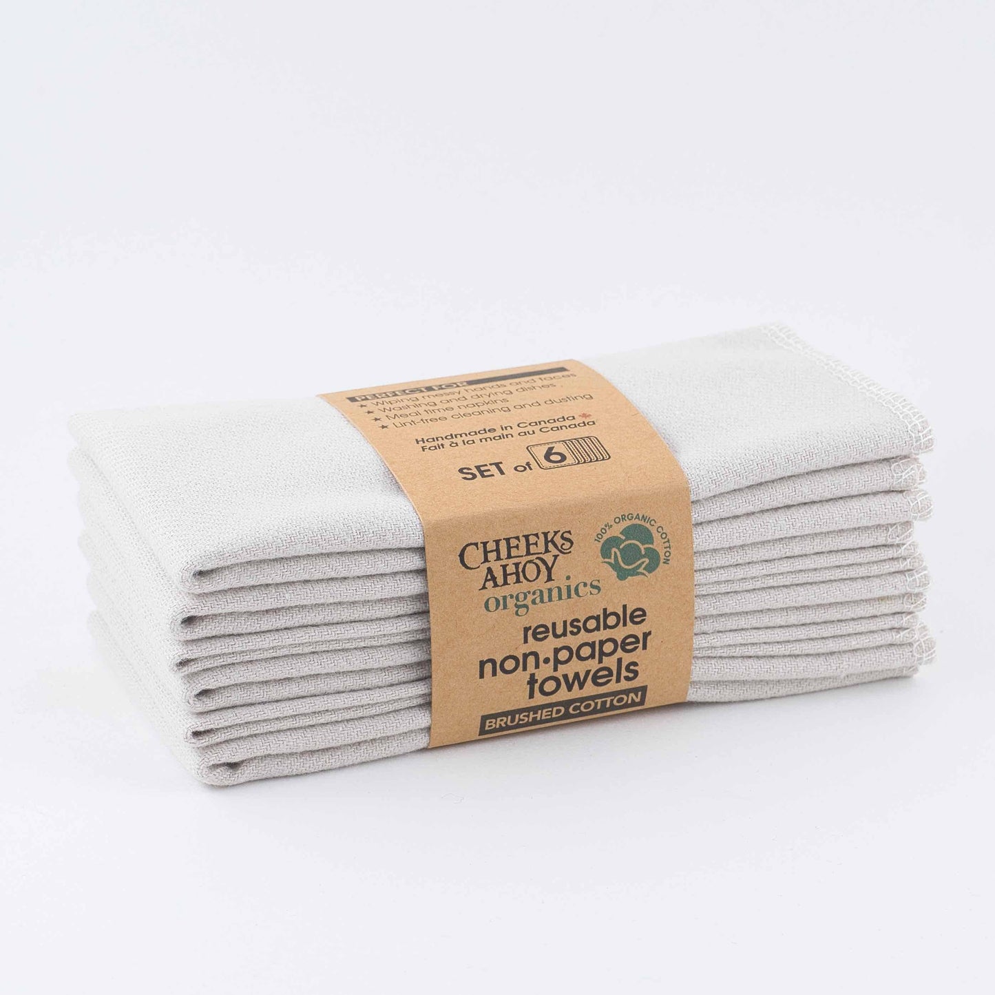 Cheeks Ahoy - Non-Paper Towels - Organic Brushed Cotton : Earth Tones / 6-pk