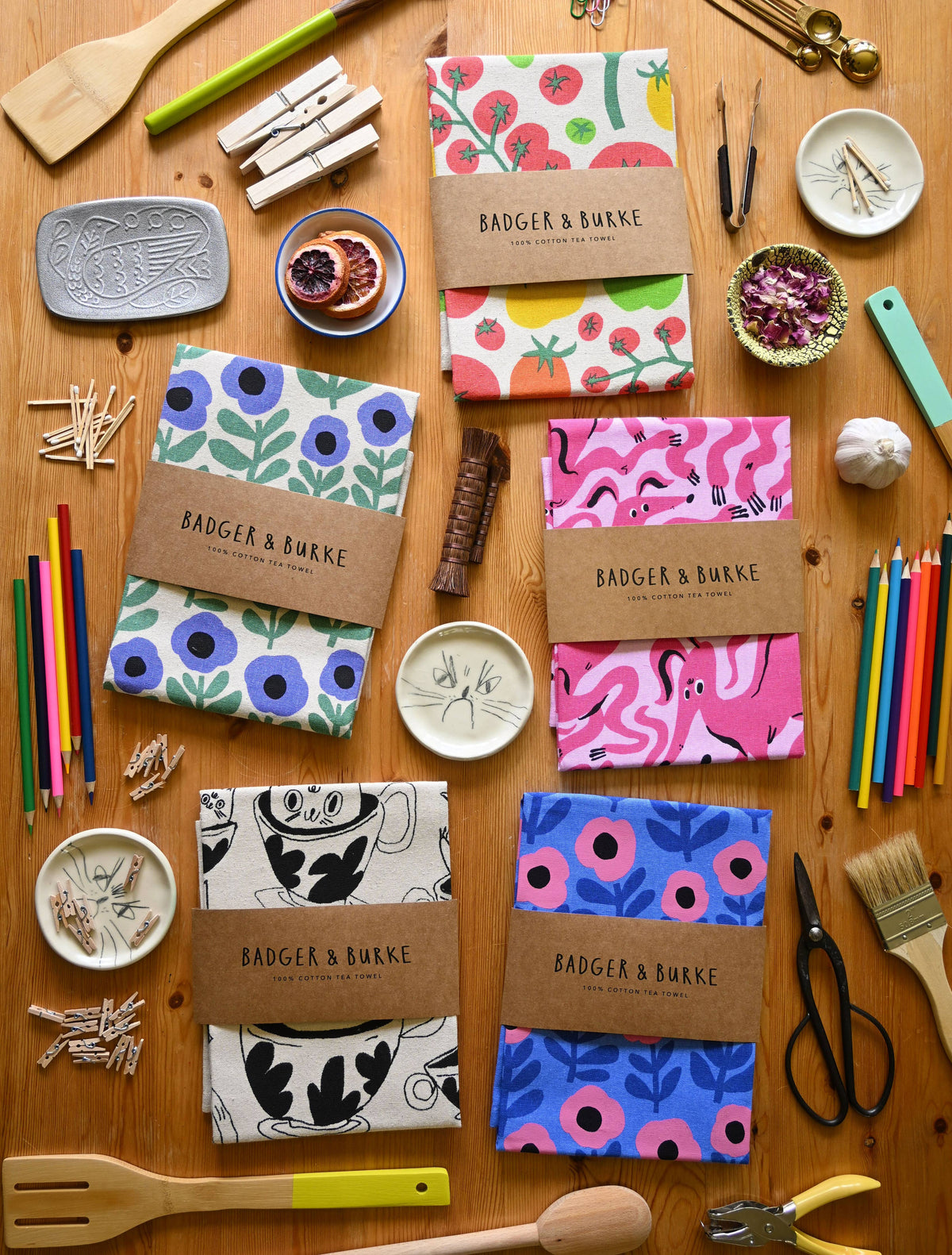 Badger & Burke - Pink Poppy Tea Towel