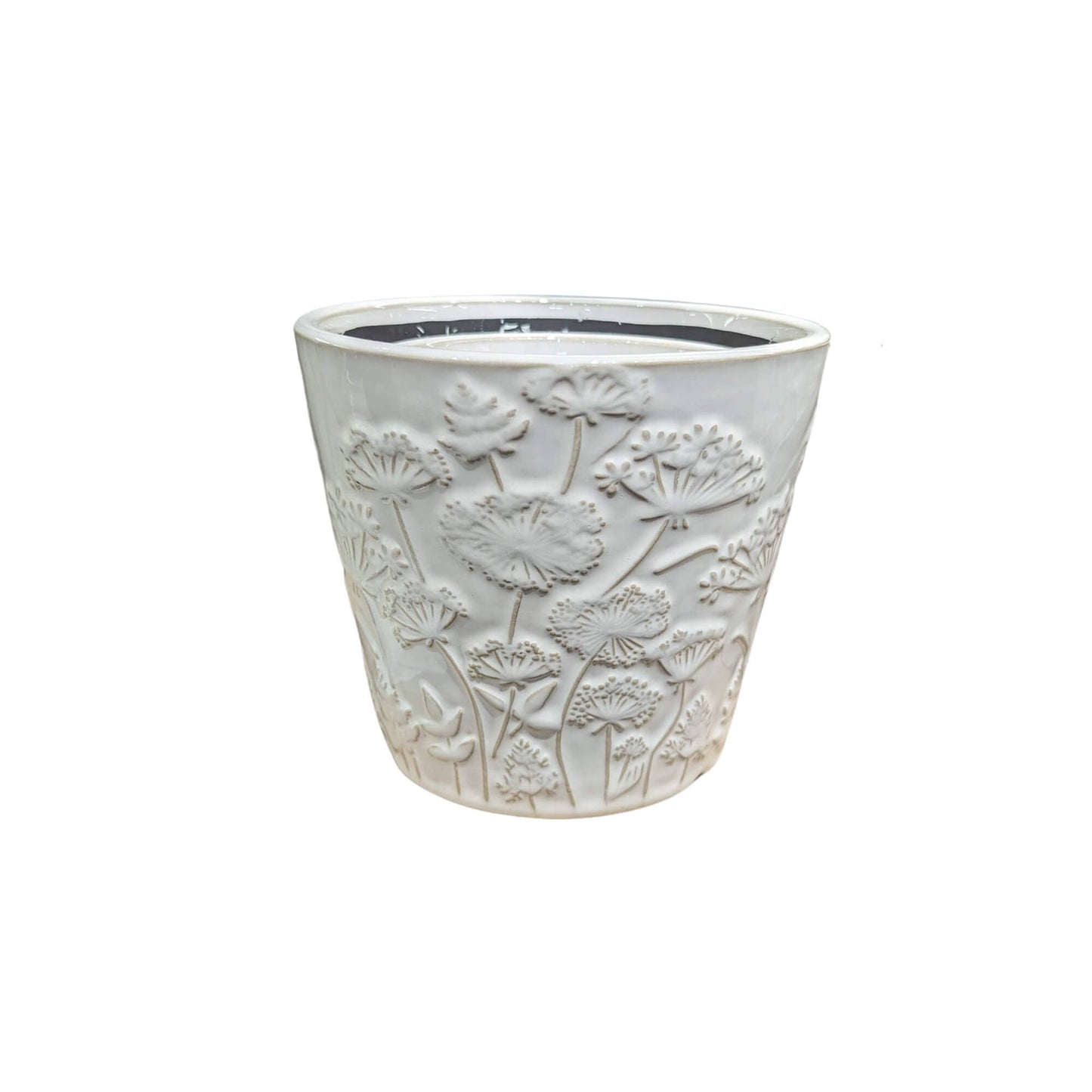 Bacon Basketware - WHITE FLOWER EMBOSS POT SMALL