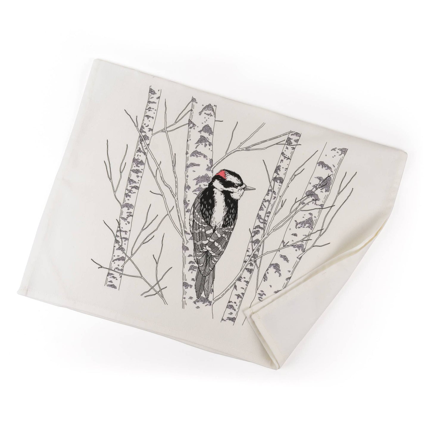 Letterpress - Downy Woodpecker Tea Towel - West Coast Birds