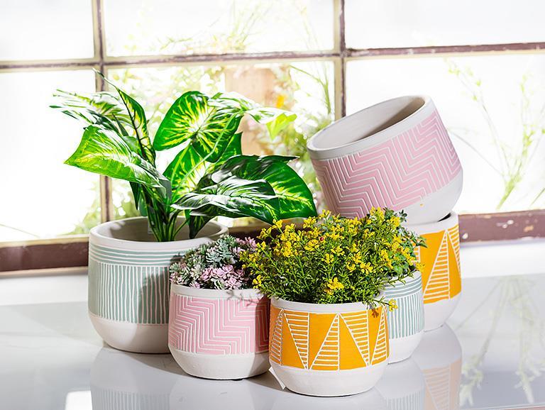 Pink Lg Etched Planter-6.5"D
