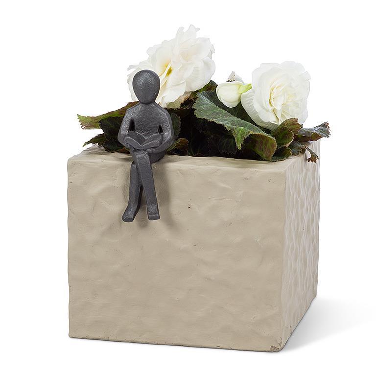 Large Square Planter with Figure