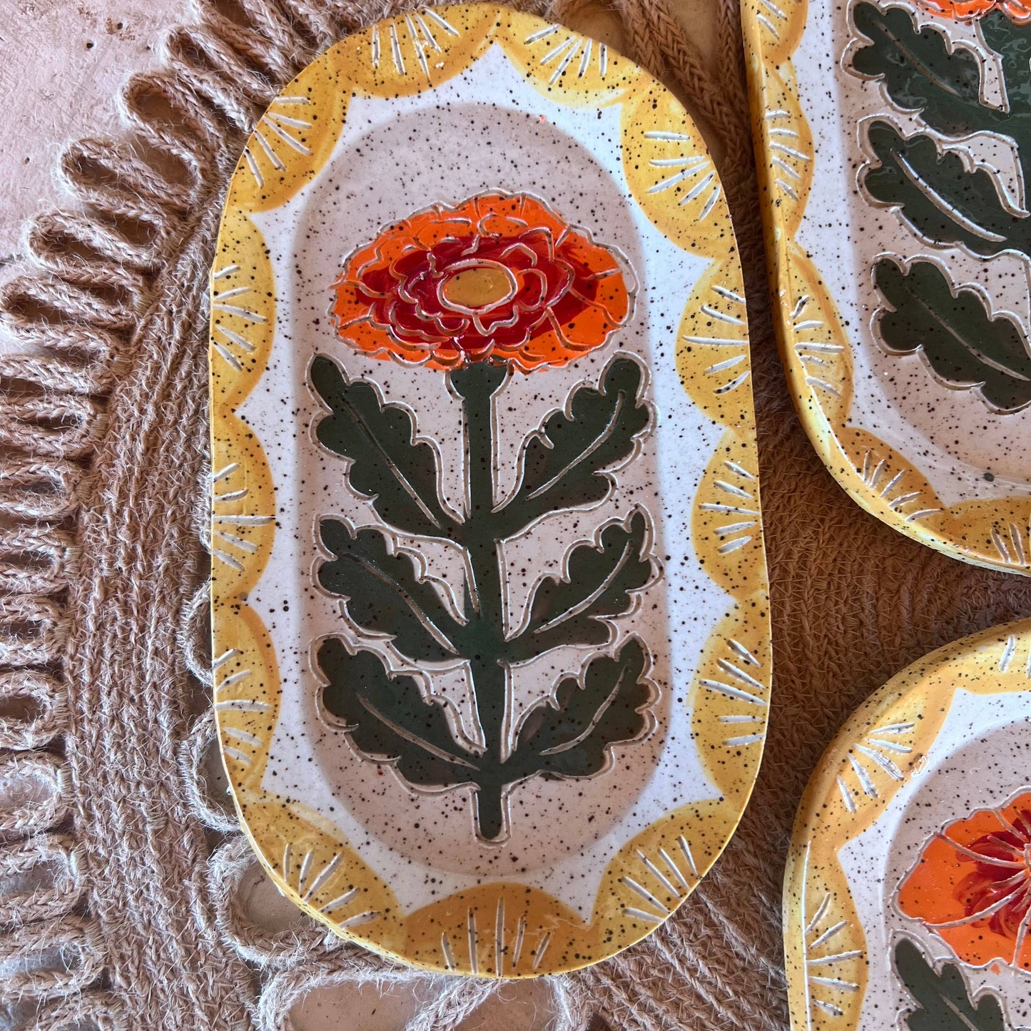 Tough Kitty Designs - Goldies- Marigold ceramic sgraffito Trinket Dish