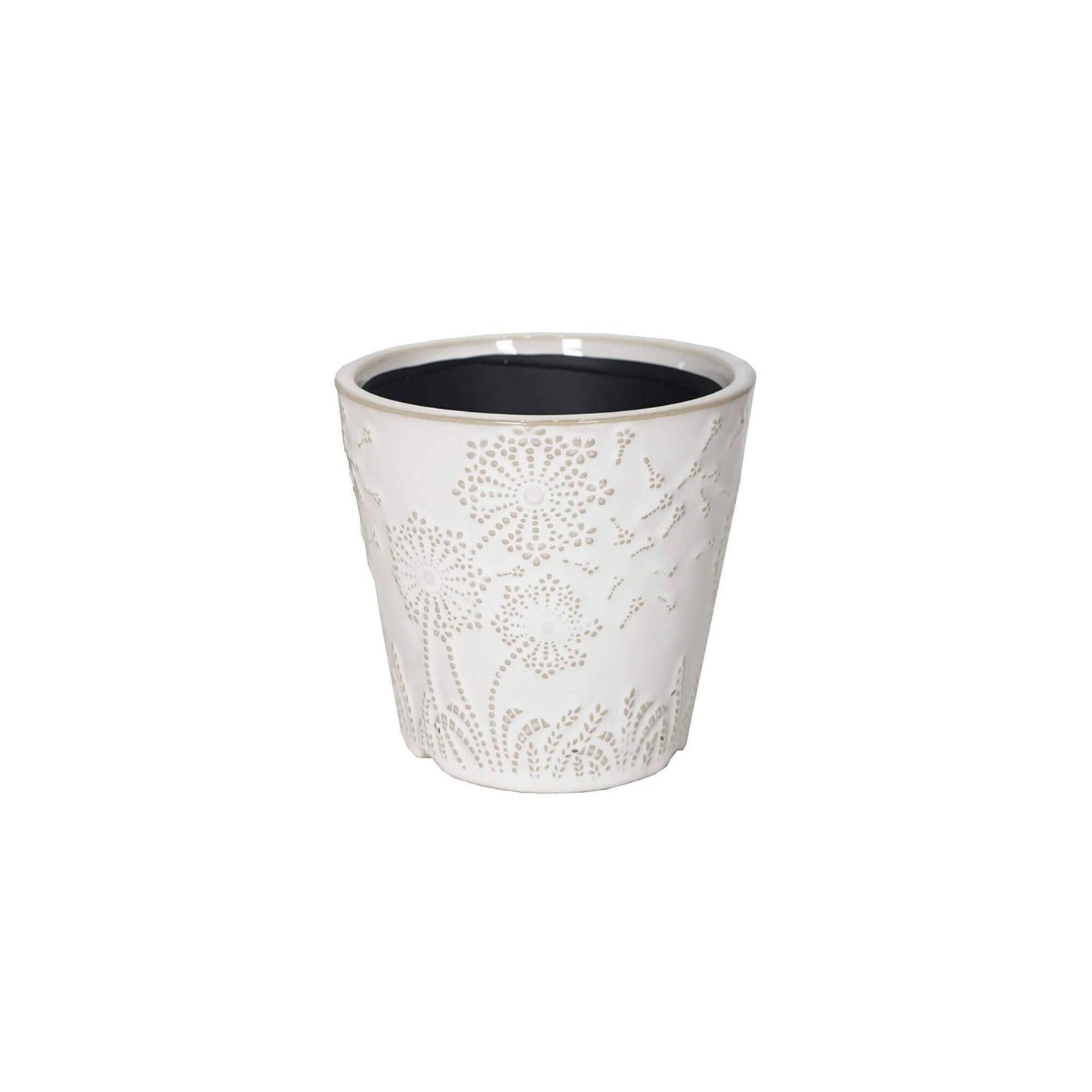 Bacon Basketware - WHITE EMBOSSSED CERAMIC POT SMALL