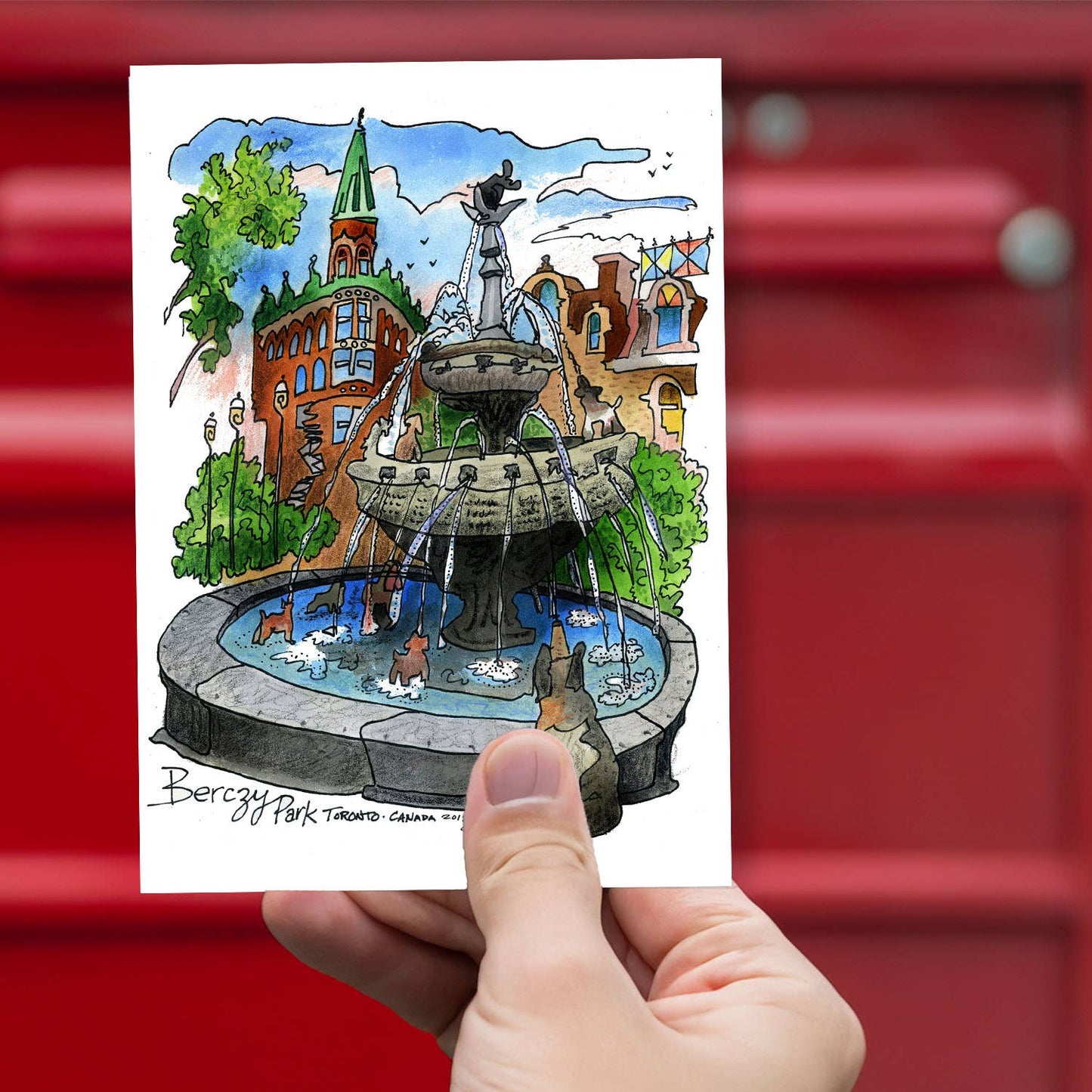 Totally Toronto Art/Sassy City Studio - Berczy Park Fountain Toronto Postcard