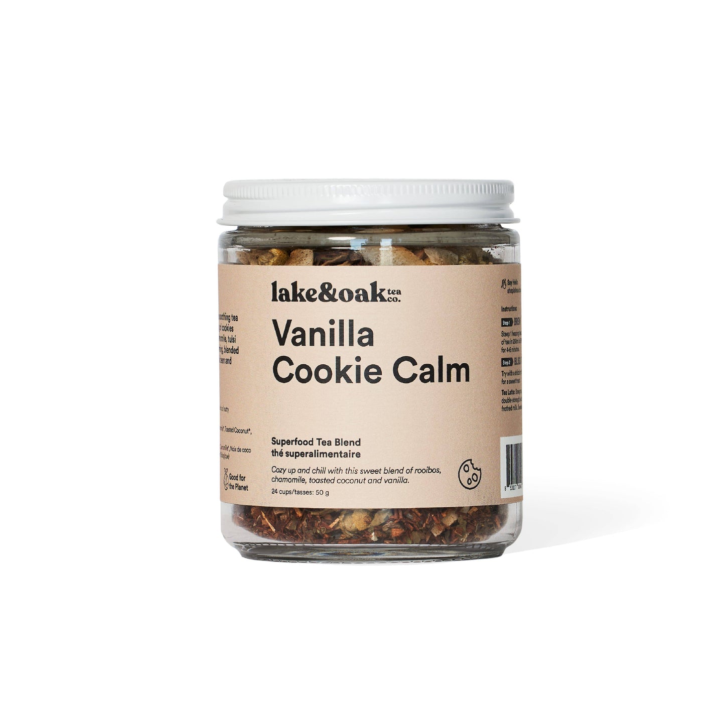 Lake & Oak Tea Co. - Vanilla Cookie Calm - Superfood Tea Blend: Retail Glass Jar