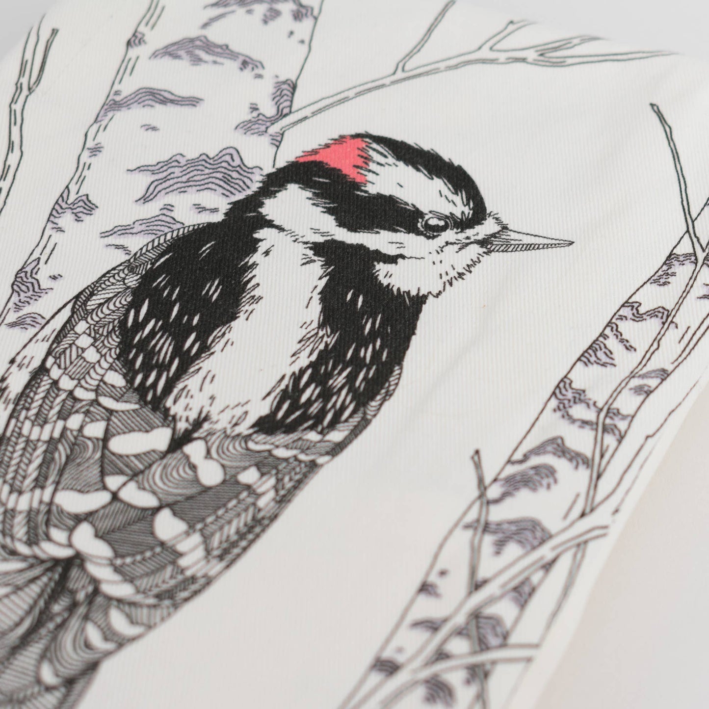 Letterpress - Downy Woodpecker Tea Towel - West Coast Birds