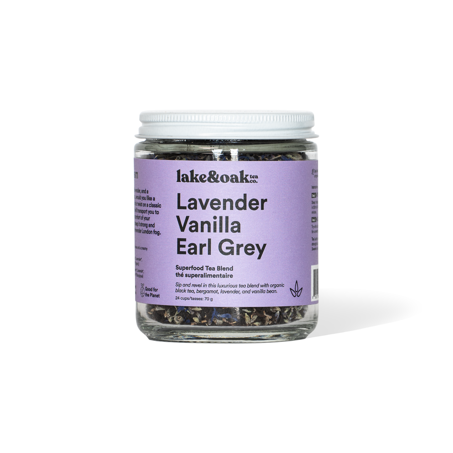 Lake & Oak Tea Co. - Lavender Vanilla Earl Grey - Superfood Tea Blend: Retail Glass Jar