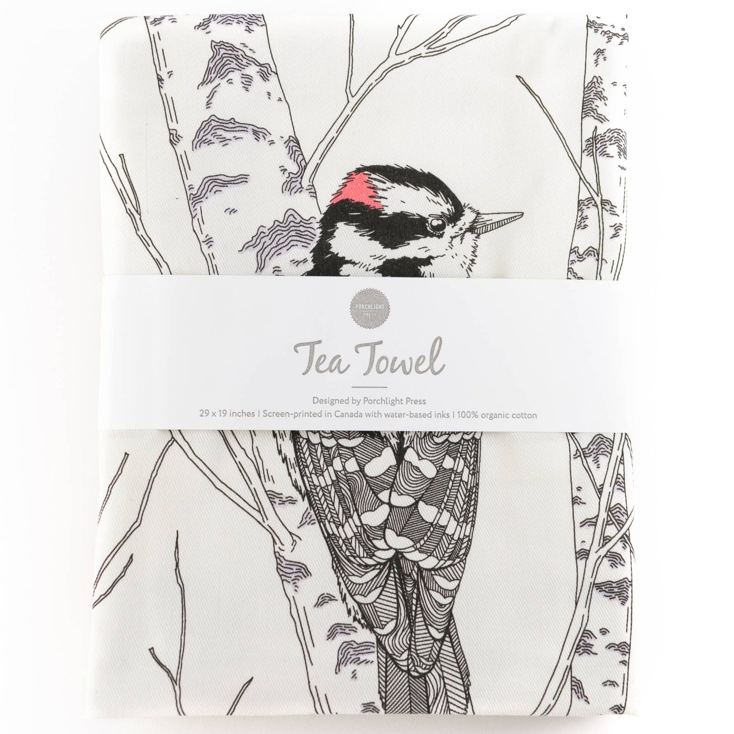Letterpress - Downy Woodpecker Tea Towel - West Coast Birds