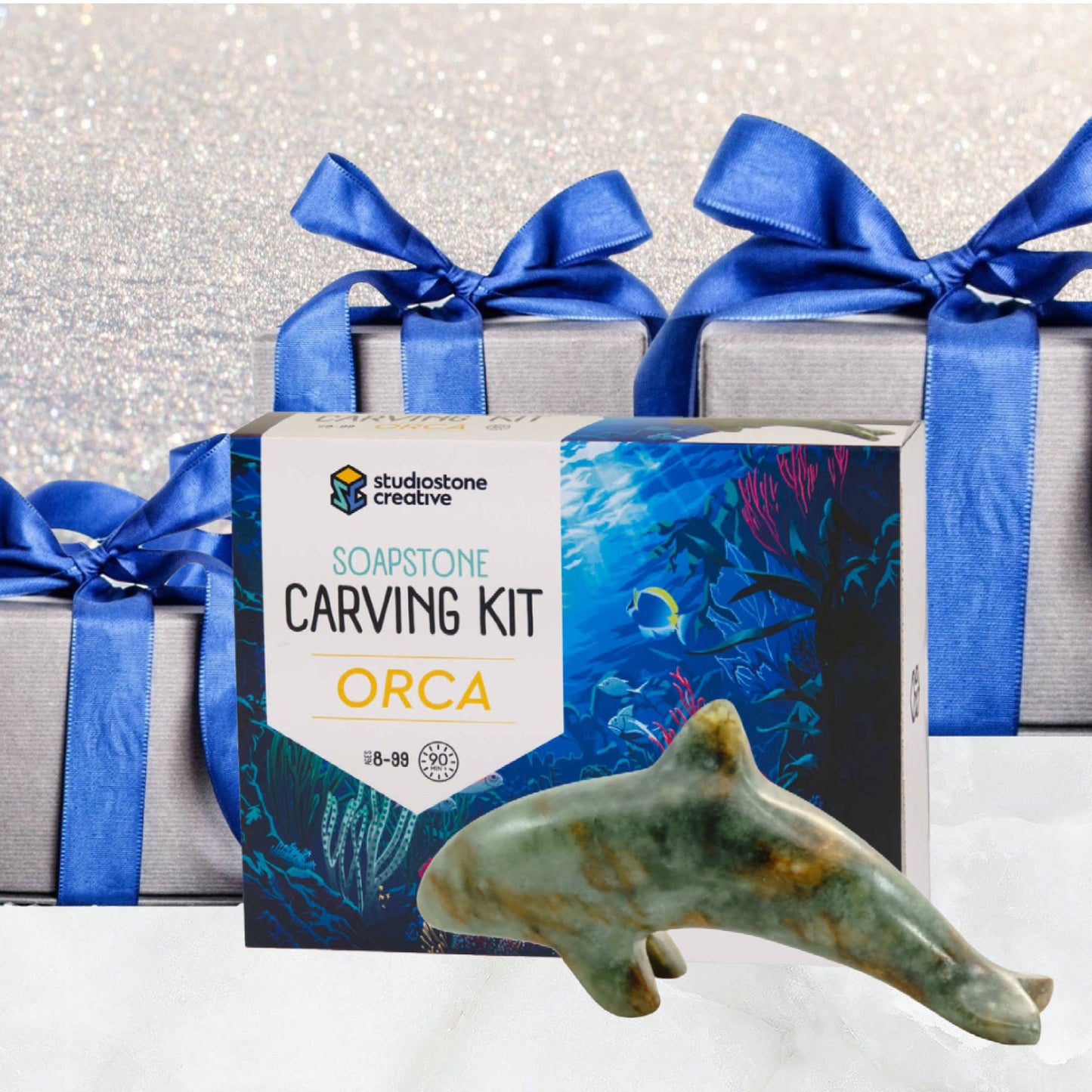 Orca Soapstone Carving and Whittling—DIY Arts and Craft Kit. All Kid-Safe Tools and Materials Included. For kids and adults 8 to 99+ Years.