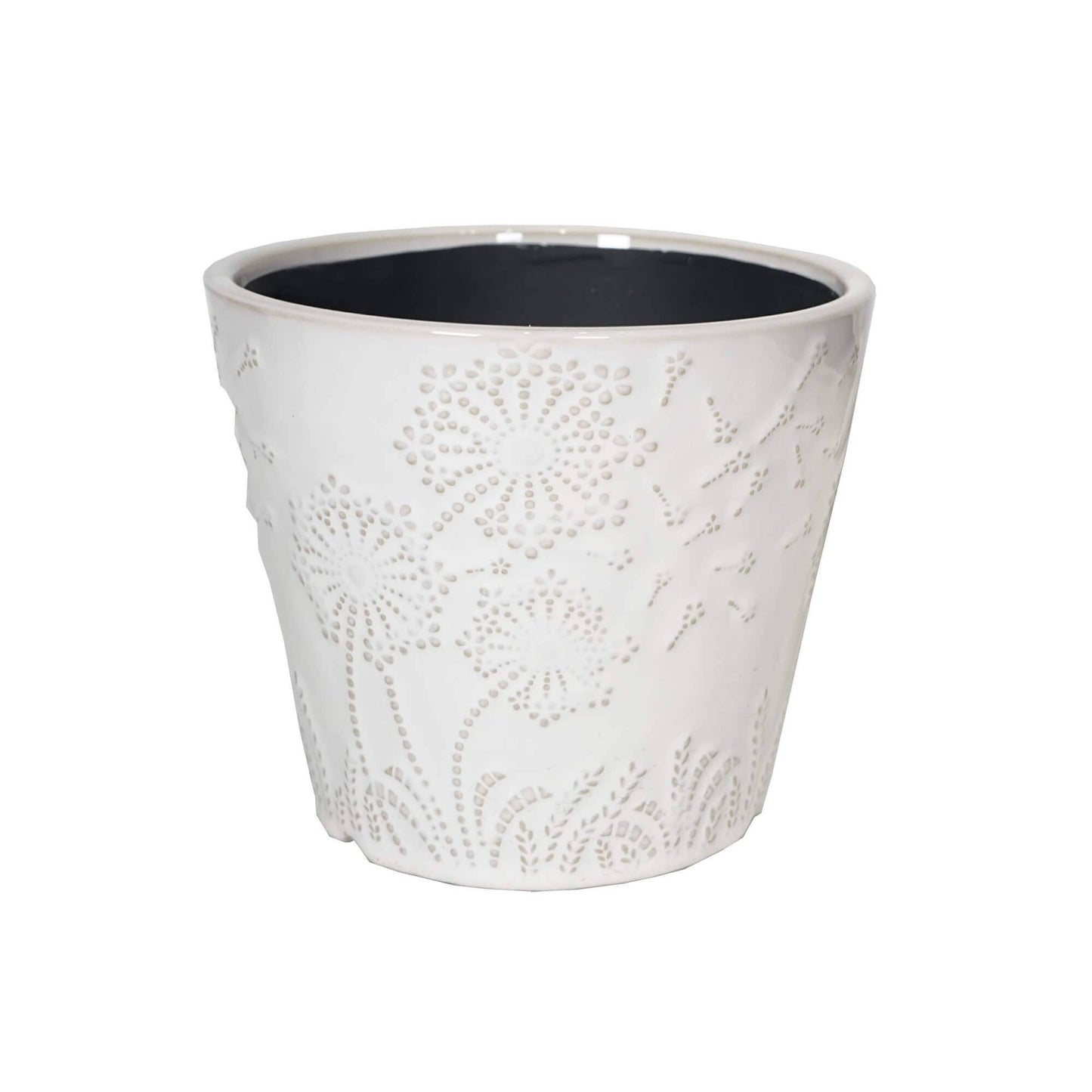 Bacon Basketware - WHITE EMBOSSED CERAMIC POT MED