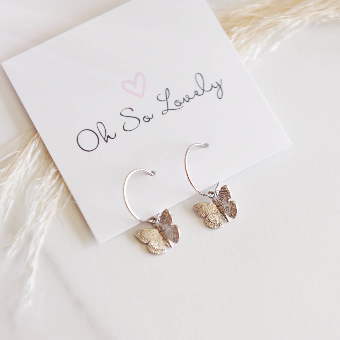 Oh So Lovely - Butterfly Hoop Earrings: Silver