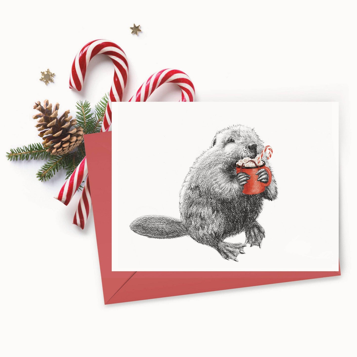 LE NID atelier - Beaver and its hot chocolate- Christmas Greeting Card