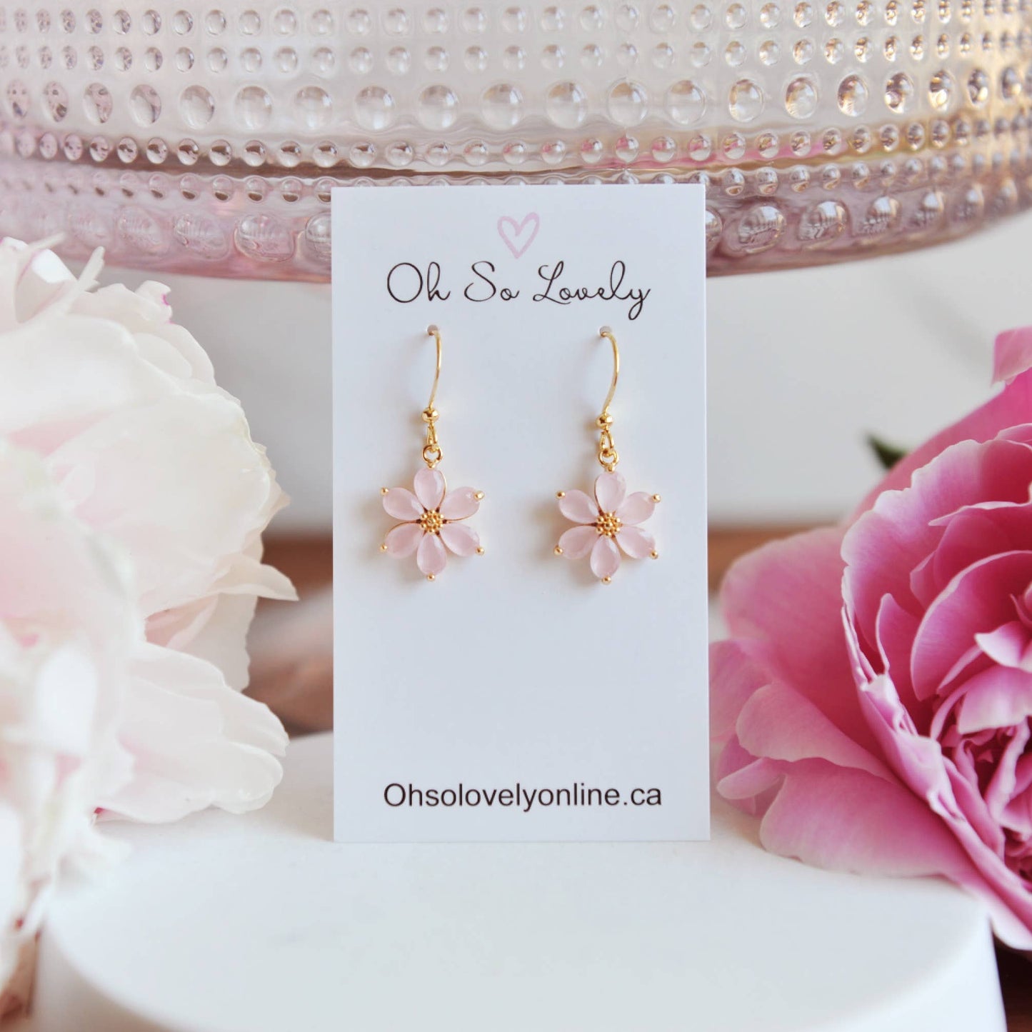 Oh So Lovely - CHARLOTTE, Beautiful Flower Dangle Earrings: Ivory