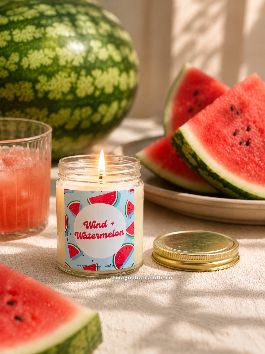 Magnolia Candle Company - Wind + Watermelon, Summer, Spring PURE Soy Candle 8oz