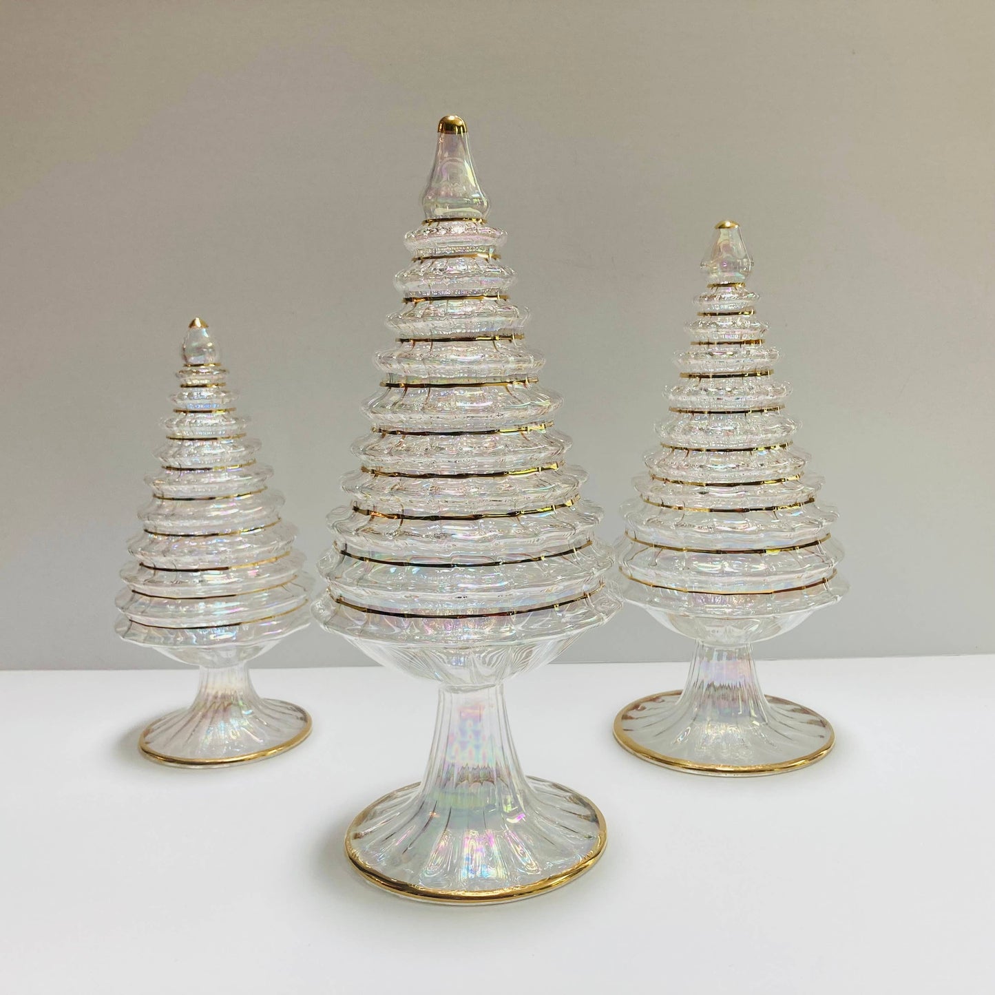 Blown Glass Tabletop Christmas Tree, Large, White Spruce