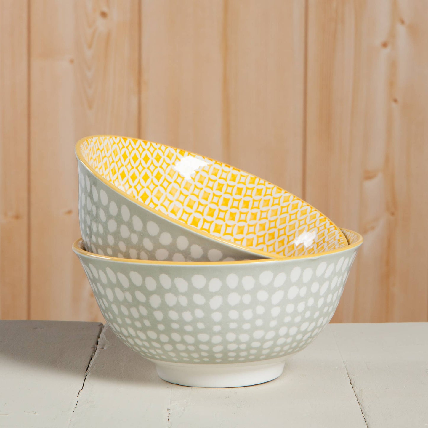 Danica Brands - Dots Gray and Yellow Stamped Bowl 6 Inch