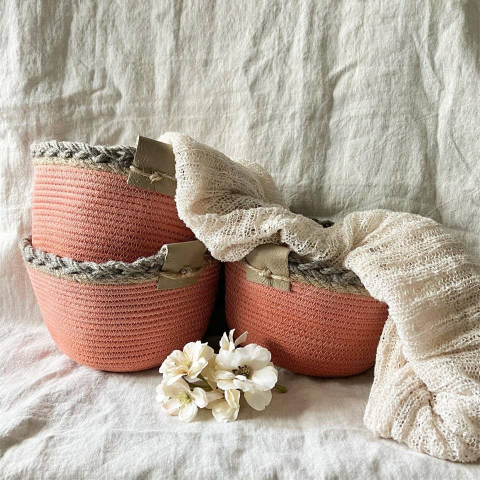 Terracotta Hand Dyed Rope Bowl with Braided Trim