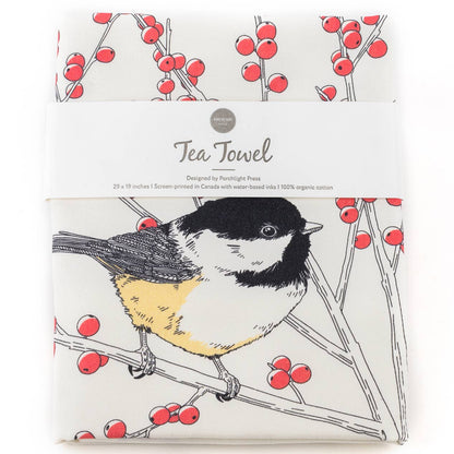 Letterpress - Black-capped Chickadee Tea Towel - West Coast Birds