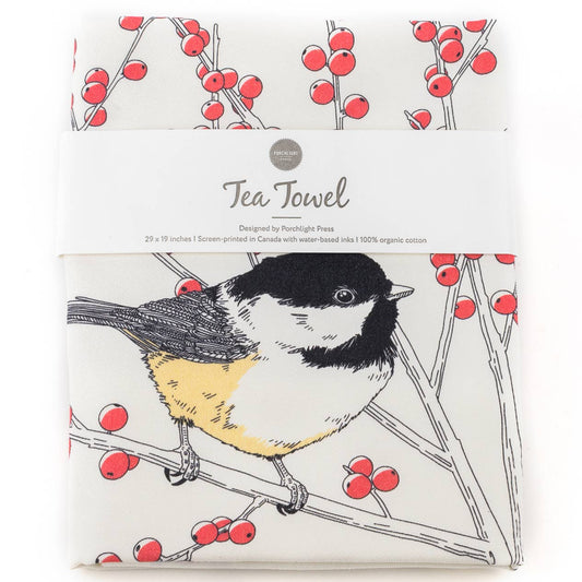 Letterpress - Black-capped Chickadee Tea Towel - West Coast Birds