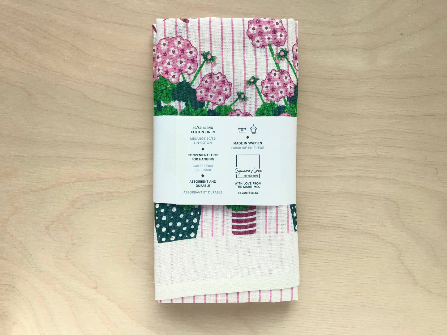 Square Love - Geranium Linen Cotton Tea Towel