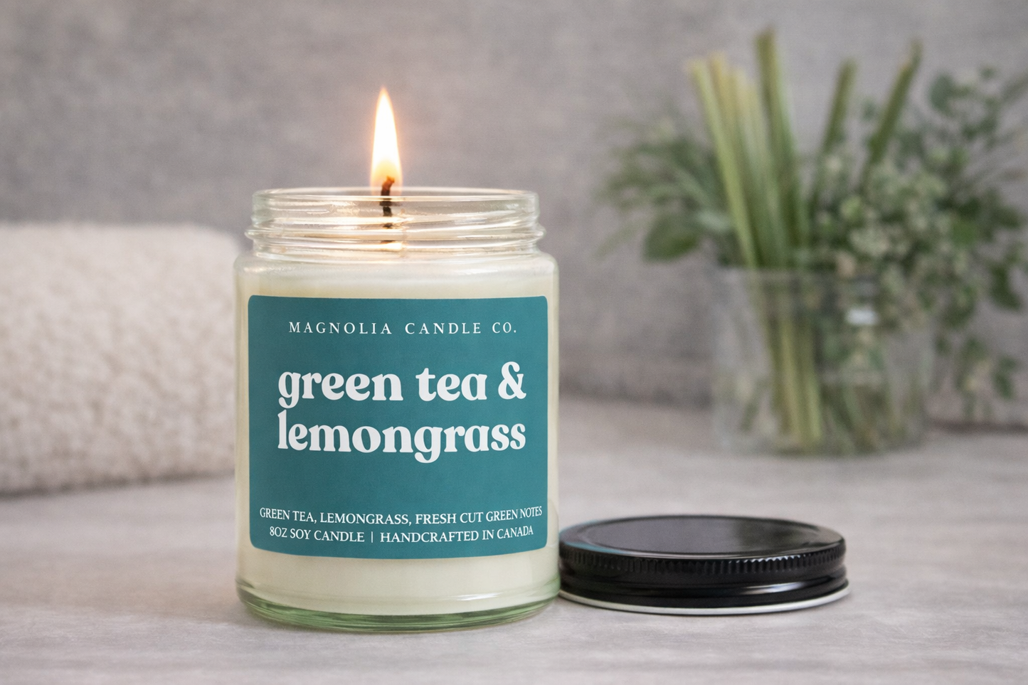 Magnolia Candle Company - Green Tea & Lemongrass | Summer | Spring Soy Wax Candle, 8oz