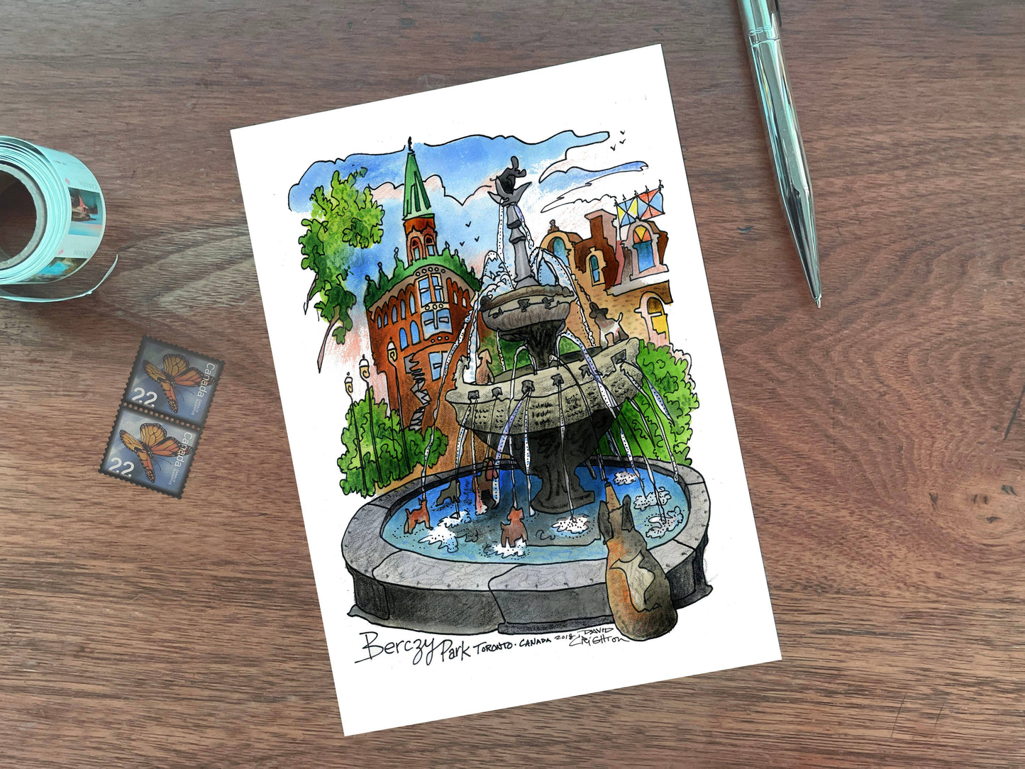 Totally Toronto Art/Sassy City Studio - Berczy Park Fountain Toronto Postcard