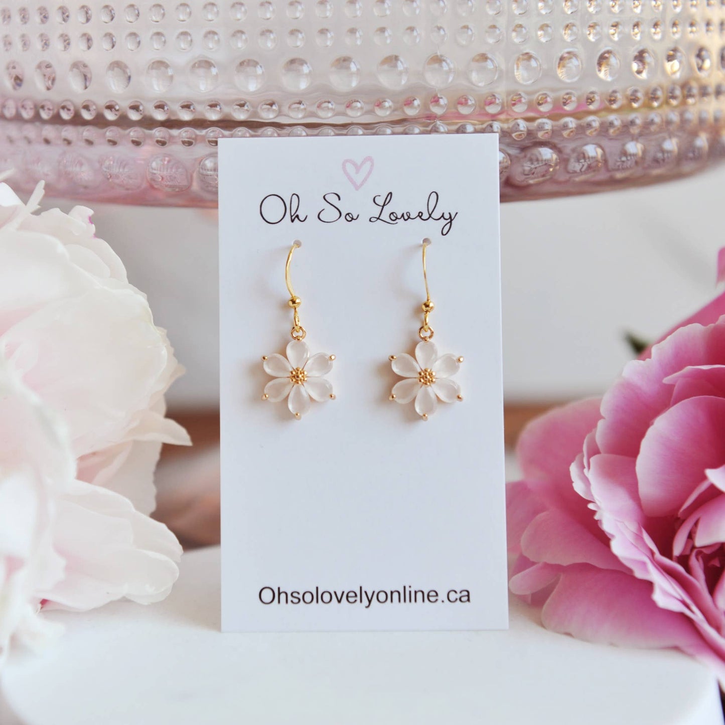Oh So Lovely - CHARLOTTE, Beautiful Flower Dangle Earrings: Ivory