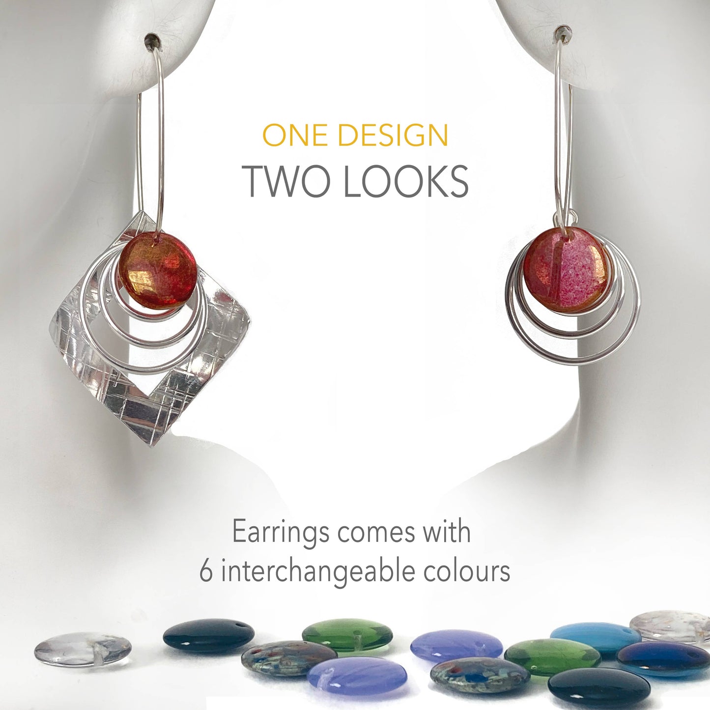 Conversations in Jewellery - TXSQ48 - Earrings come with 6 interchangeable colours.