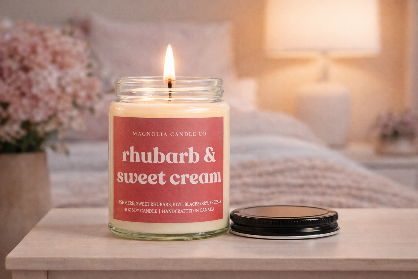 Magnolia Candle Company - Rhubarb Sweet Cream, Spring, Summer Pure Soy Candle, 8oz