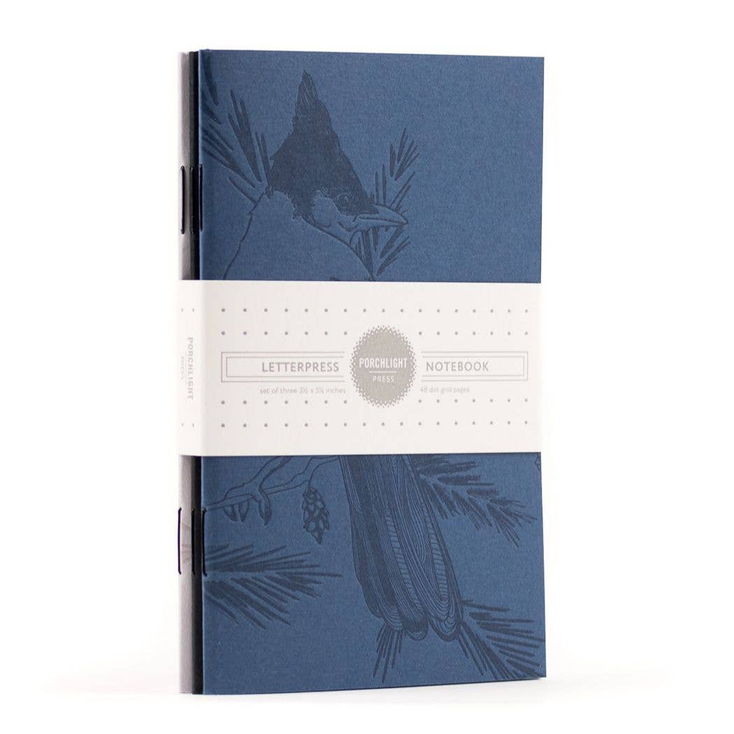 Letterpress - Monochromatic Birds - Pocket size Set of 3 Notebook: Plain Pages