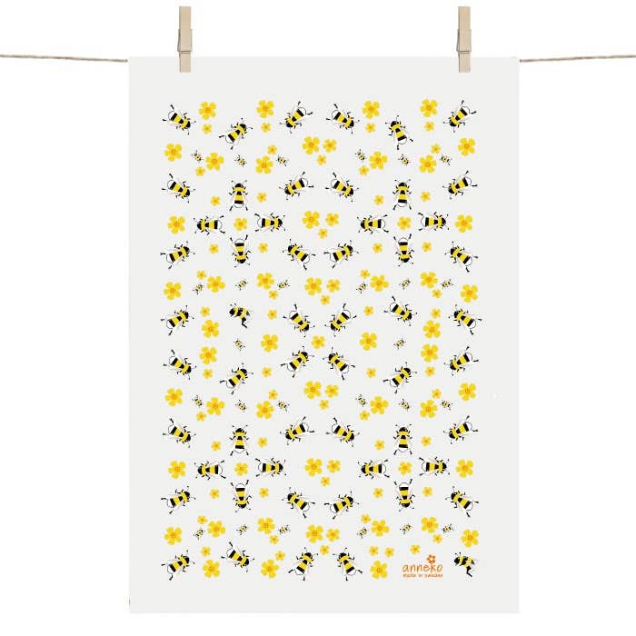 Square Love - Bees Linen Blend Tea Towel