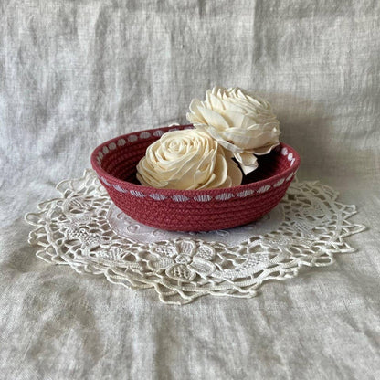 Maroon Trinket Rope Bowl with Decorative Stitching