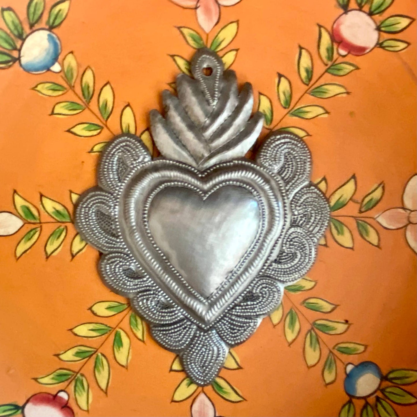 Haiti Fair Trade~ It's Cactus - Sacred Heart, Wall Decor,Handmade Metal Haiti 5.75" x 4" 