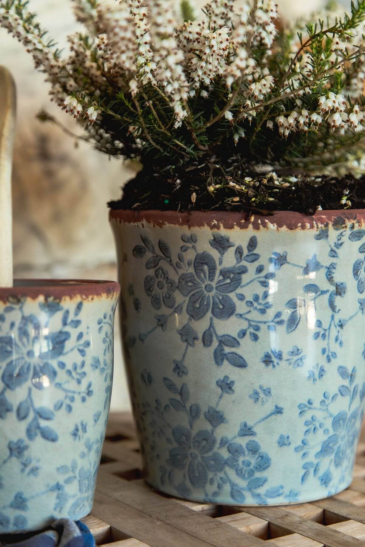 Bacon Basketware - 6.5 INCH POT WITH BLUE FLORAL PATTERN