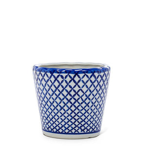 Cross Hatch Planter - Blue and White 5 inch