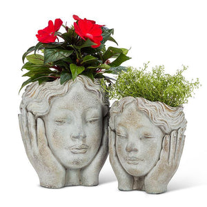Small Head in Hands Planter 6.5 inch high pot