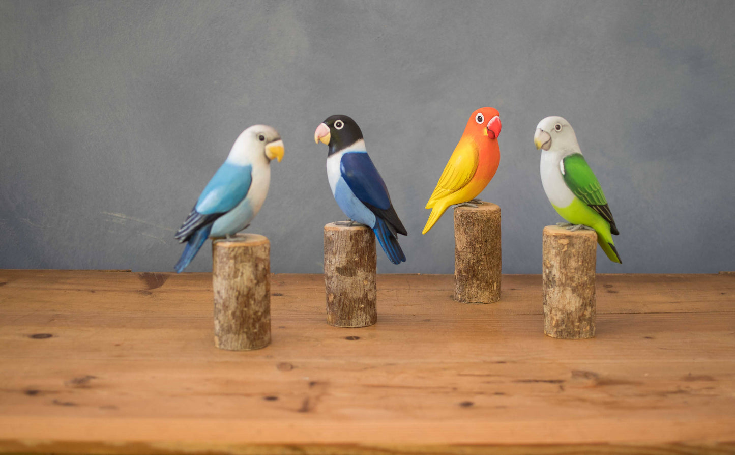 Aviologie - Lovebird - Dark Blue - 7.5"H -Carved Wooden Ornament