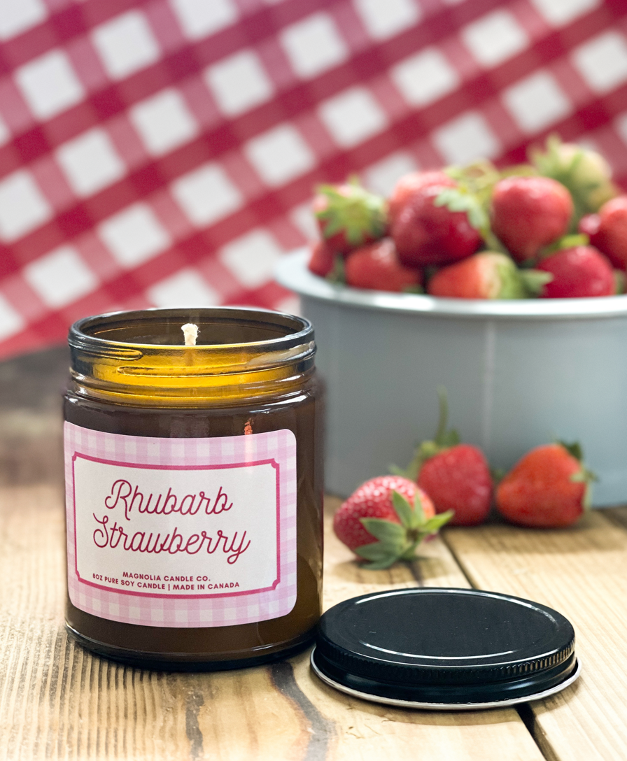 Magnolia Candle Company - Rhubarb Strawberry, Summer, Spring PURE Soy Candle 8oz