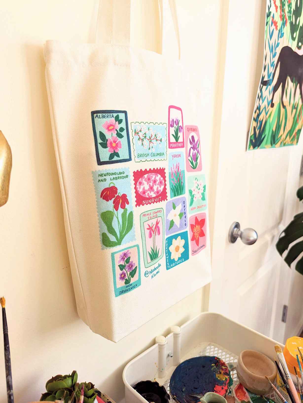 Nabeela Rumi - Canadian provincial flowers tote bag: Natural