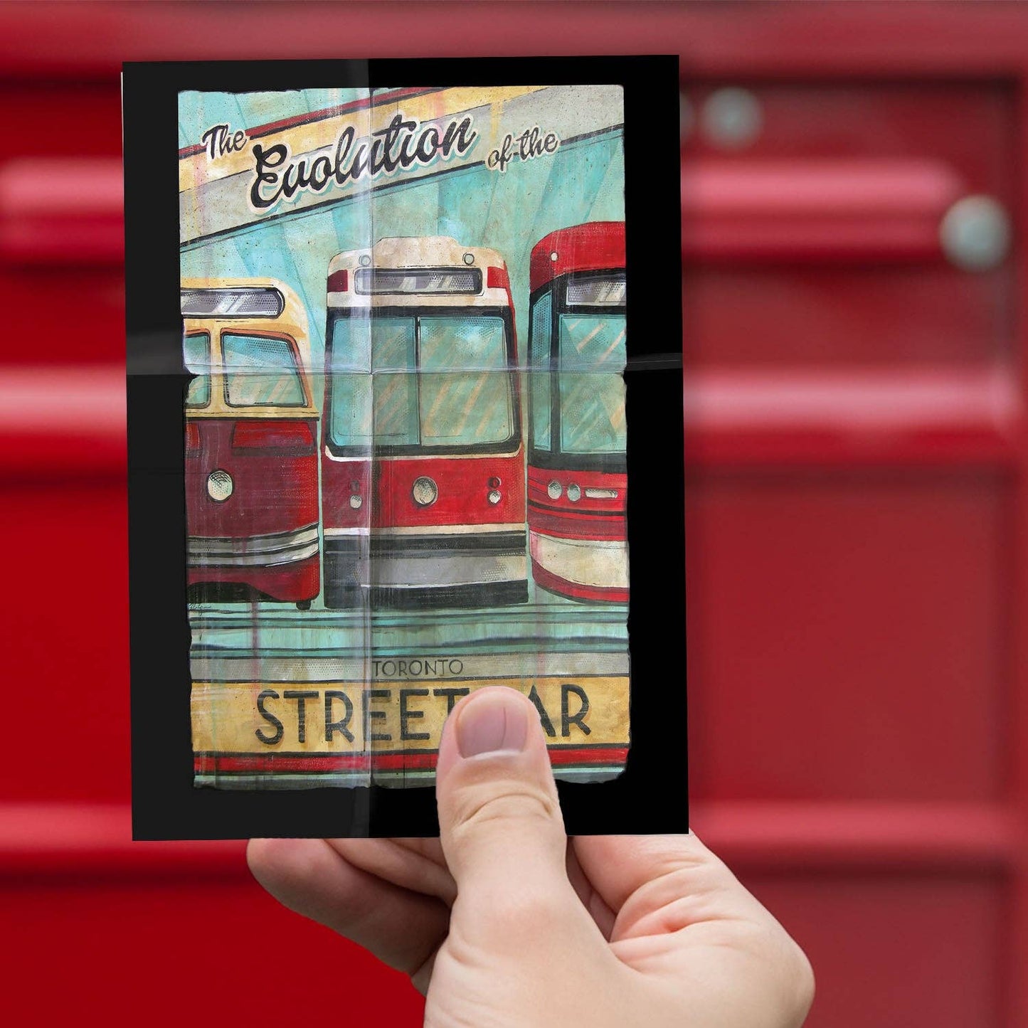 Totally Toronto Art/Sassy City Studio - Toronto Streetcar Evolution Postcard by Rob Croxford: 5" X7"
