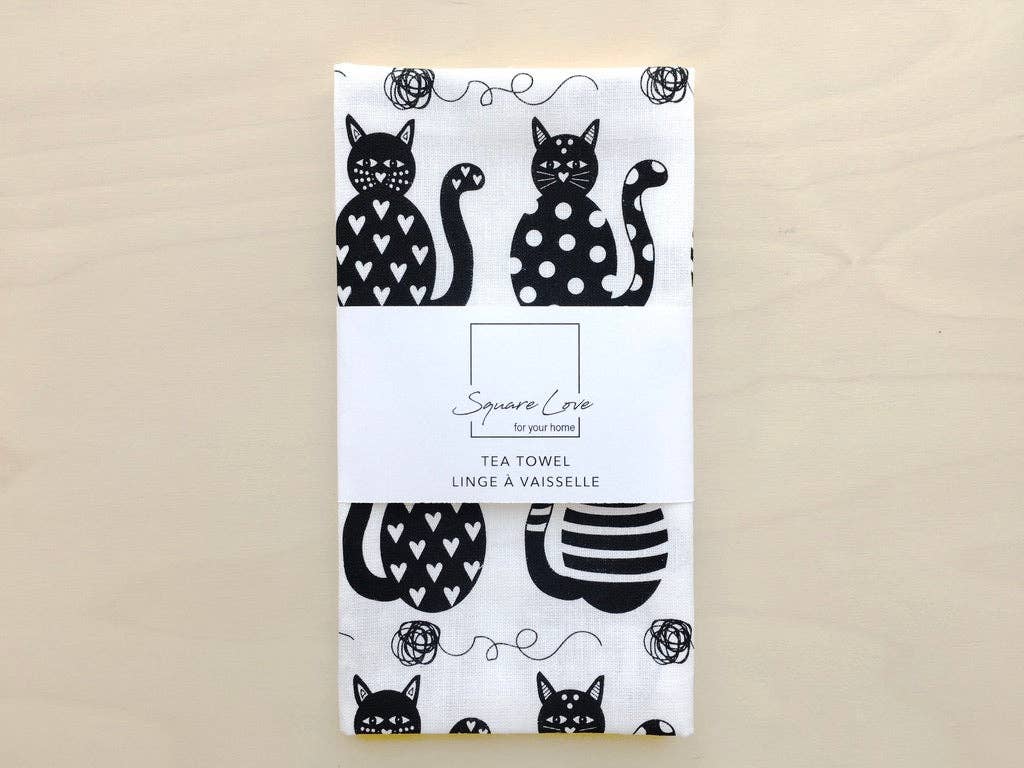 Square Love - Cats Linen Blend Tea Towel