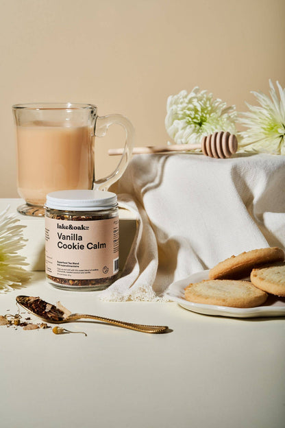 Lake & Oak Tea Co. - Vanilla Cookie Calm - Superfood Tea Blend: Retail Glass Jar