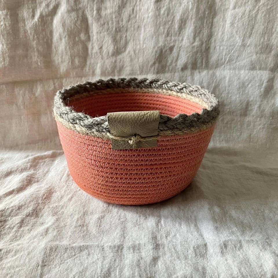 Terracotta Hand Dyed Rope Bowl with Braided Trim