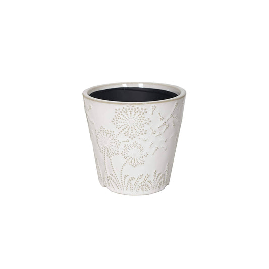 Bacon Basketware - WHITE EMBOSSSED CERAMIC POT SMALL
