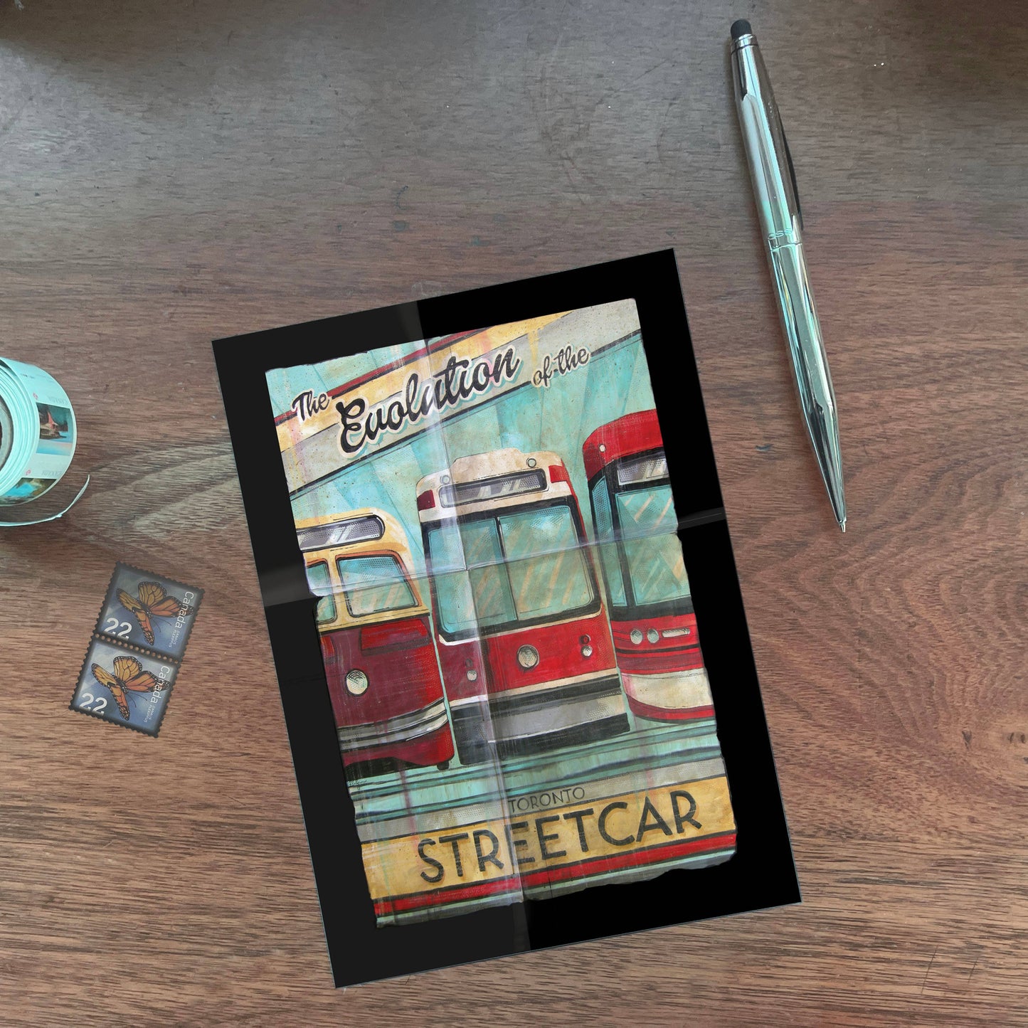 Totally Toronto Art/Sassy City Studio - Toronto Streetcar Evolution Postcard by Rob Croxford: 5" X7"