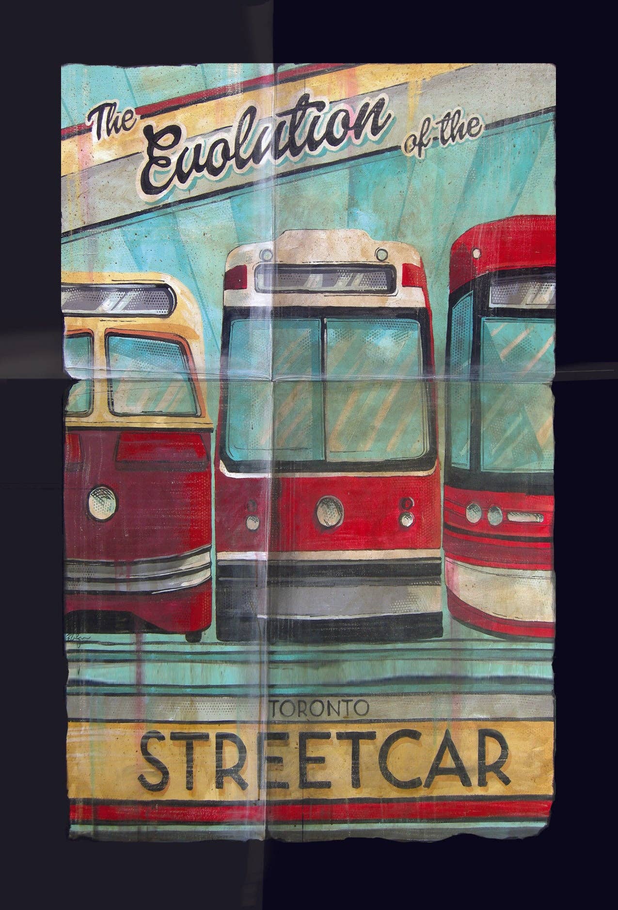 Totally Toronto Art/Sassy City Studio - Toronto Streetcar Evolution Postcard by Rob Croxford: 5" X7"