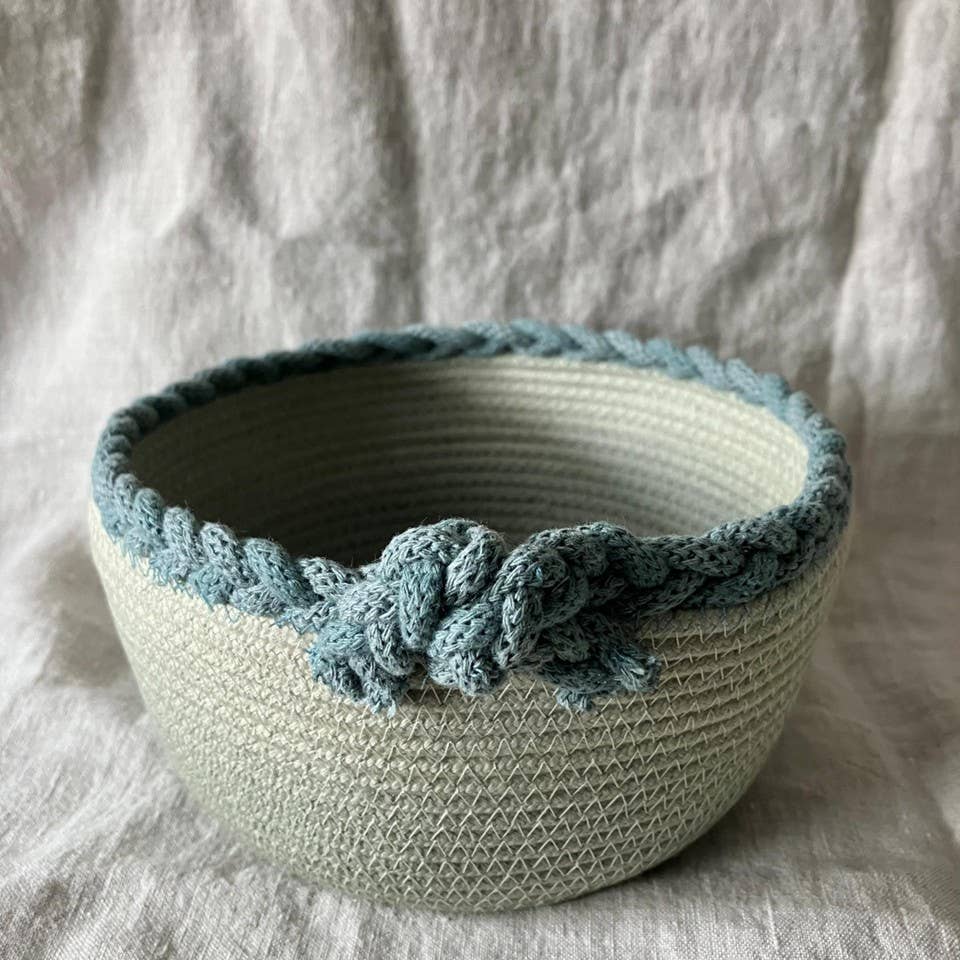 Sage Hand Dyed Rope Bowl with Braided Trim
