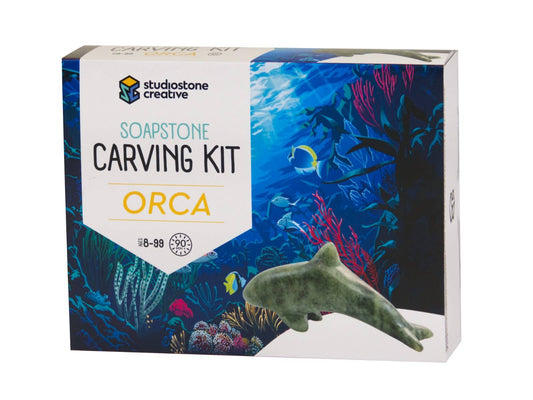 Orca Soapstone Carving and Whittling—DIY Arts and Craft Kit. All Kid-Safe Tools and Materials Included. For kids and adults 8 to 99+ Years.